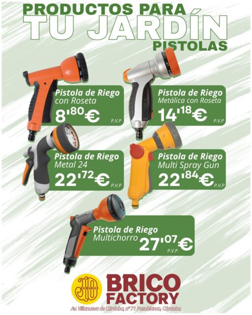 🌱 Productos Para Tu Jardín
‎ ‎
Ya disponibles nuestras nuevas pistolas de riego: más resistentes, más cómodas y con múltiples funciones para cuidar tu jardín como se merece.
‎ ‎
👉 Visítanos y encuentra la que mejor se adapta a tus necesidades.

#Jardinería #RiegoEficiente #HerramientasDeJardín